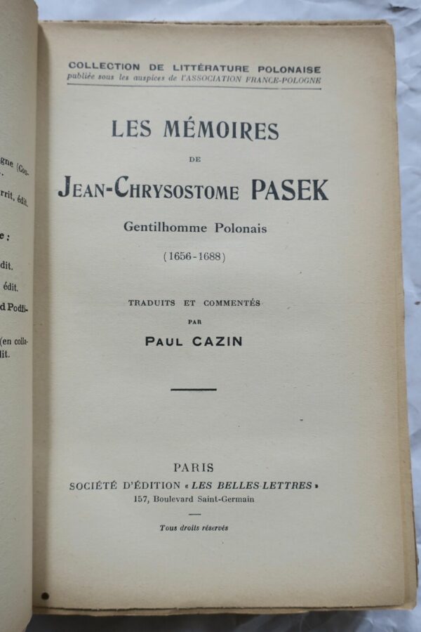 les mémoires de Jean-Chrysostome Pasek gentilhomme polonais