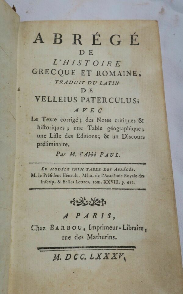 ABREGE DE L'HISTOIRE GRECQUE ET ROMAINE 1785 – Image 3