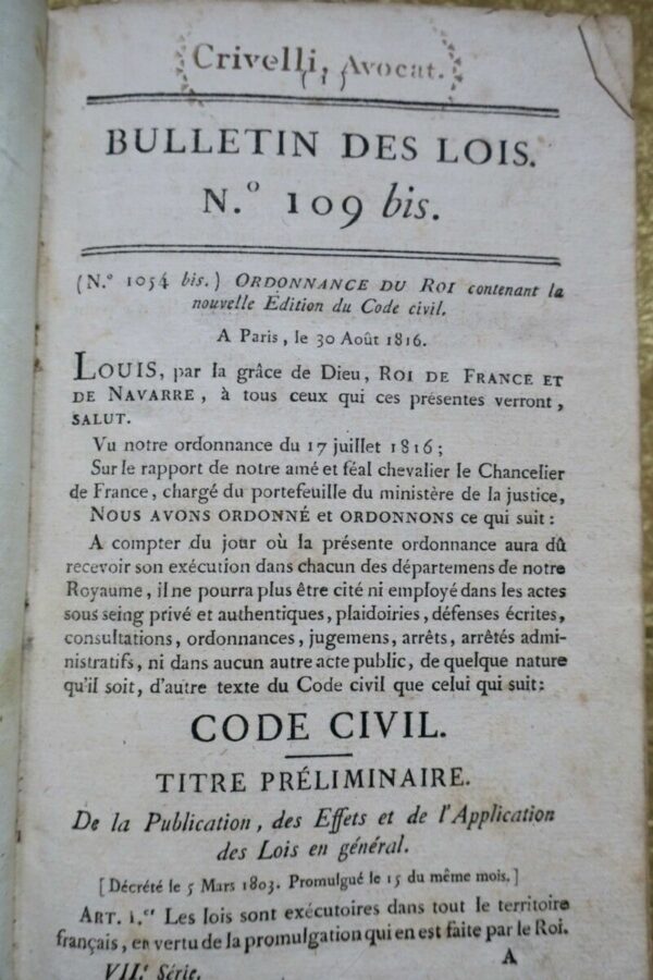 BULLETIN DES LOIS  n°109 bis, n° 110 bis, n°111 bis, n°112 bis, n°113 bis   1816 – Image 4