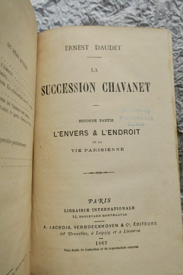 Ernest Daudet  La succession Chavanet 1867 – Image 3