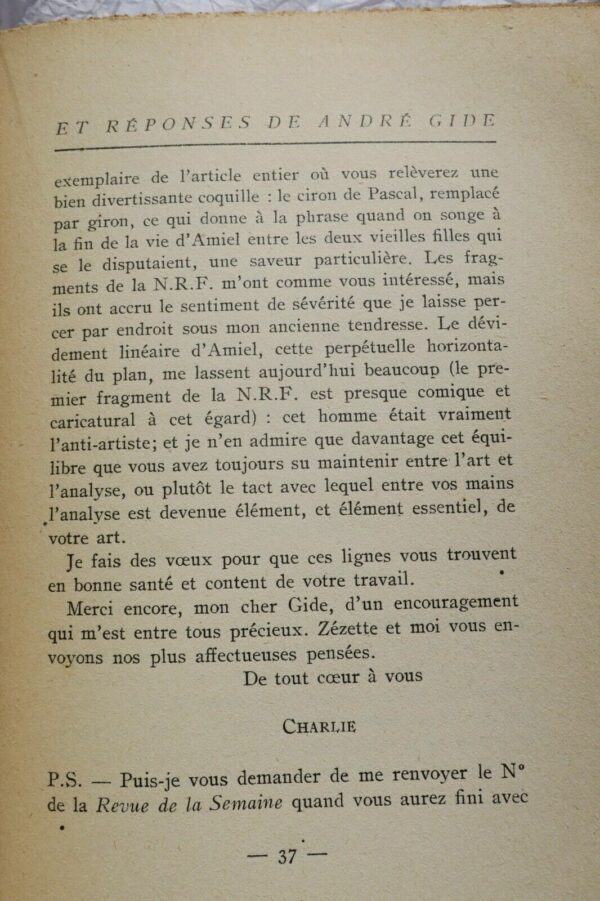 GIDE André & DU BOS Charles Lettres de Charles du Bos et réponses de André Gide – Image 6