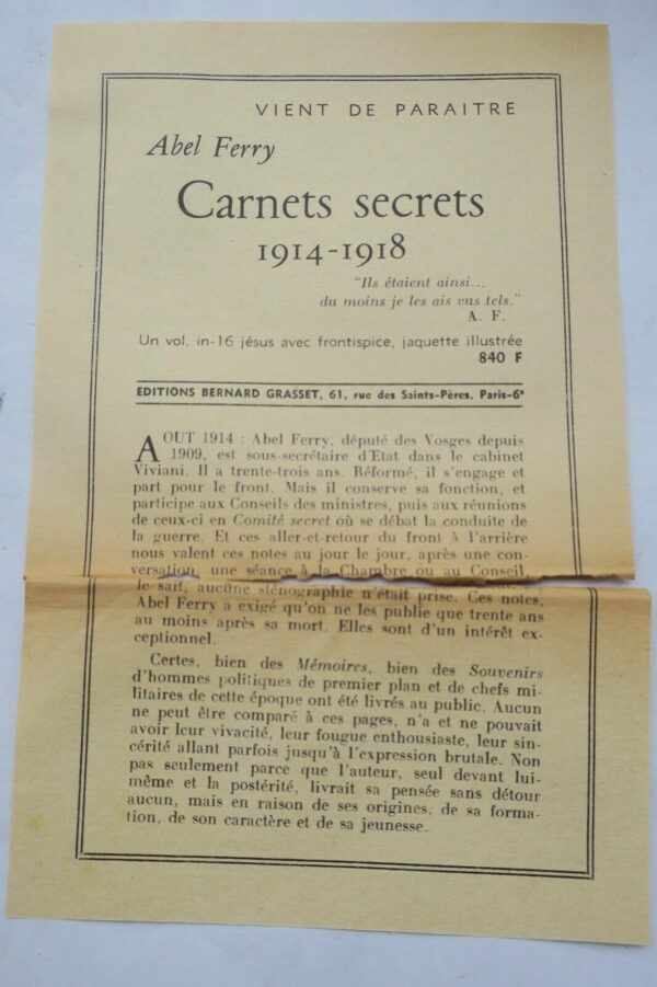 Guerre 14-18 CARNETS SECRETS 1914-1918 D'ABEL FERRY + dédicace – Image 5