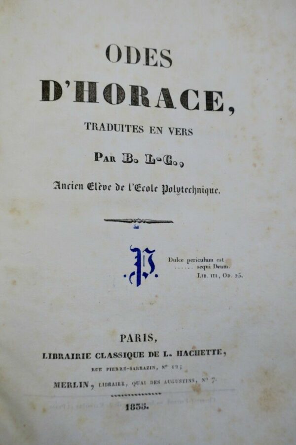 HORACE Odes d'Horace traduites en vers par B.L-C. 1835 – Image 4