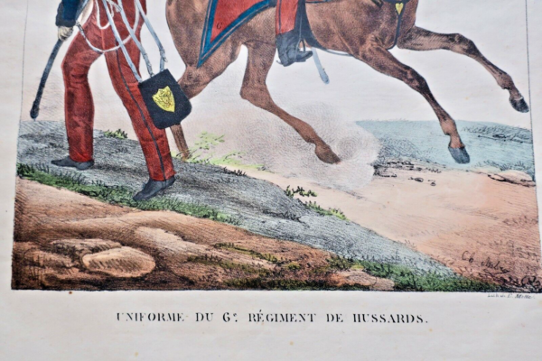 Hussard uniforme du 6e régiment de Huss  39x55,5 cm lithographie Ch. Aubry Mo.. – Image 4