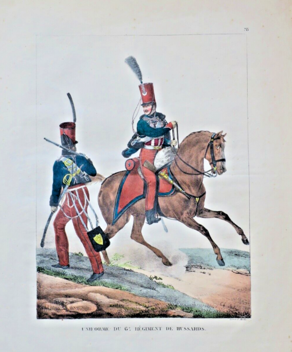 Hussard uniforme du 6e régiment de Huss  39x55,5 cm lithographie Ch. Aubry Mo..