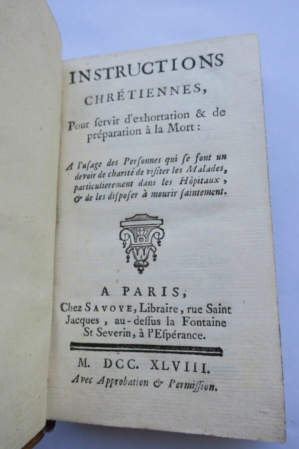 INSTRUCTIONS CHRETIENNES SERVIR D'EXHORTATION ET DE PREPARATION A LA MORT 1748 – Image 5