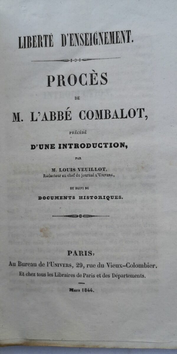 Liberté d'enseignement. Procès de M. l'abbé Combalot 1844 – Image 4