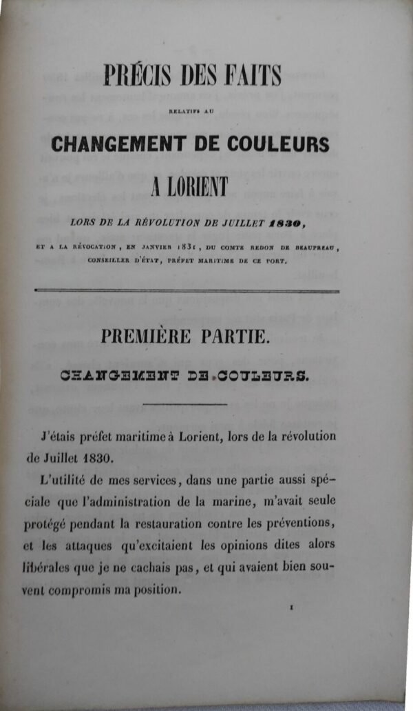 Lorient précis des faits relatifs au changement de couleurs à Lorient 1830