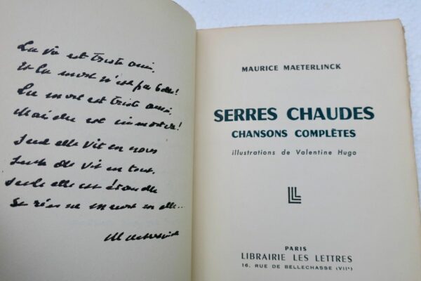 MAETERLINCK Maurice HUGO Valentine Serres chaudes, chansons complètes – Image 7