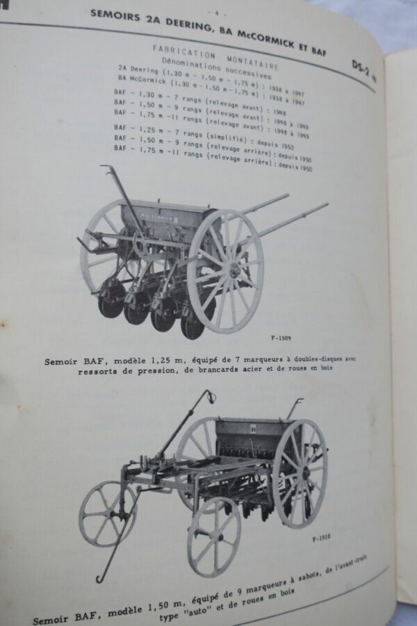 Mc Cormick faucheuse à vaches semoirs à traction animale  livret d'entretien...