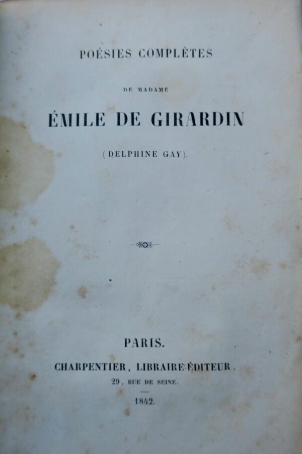 POESIES COMPLETES  GIRARDIN (Delphine GAY), 1842 – Image 3