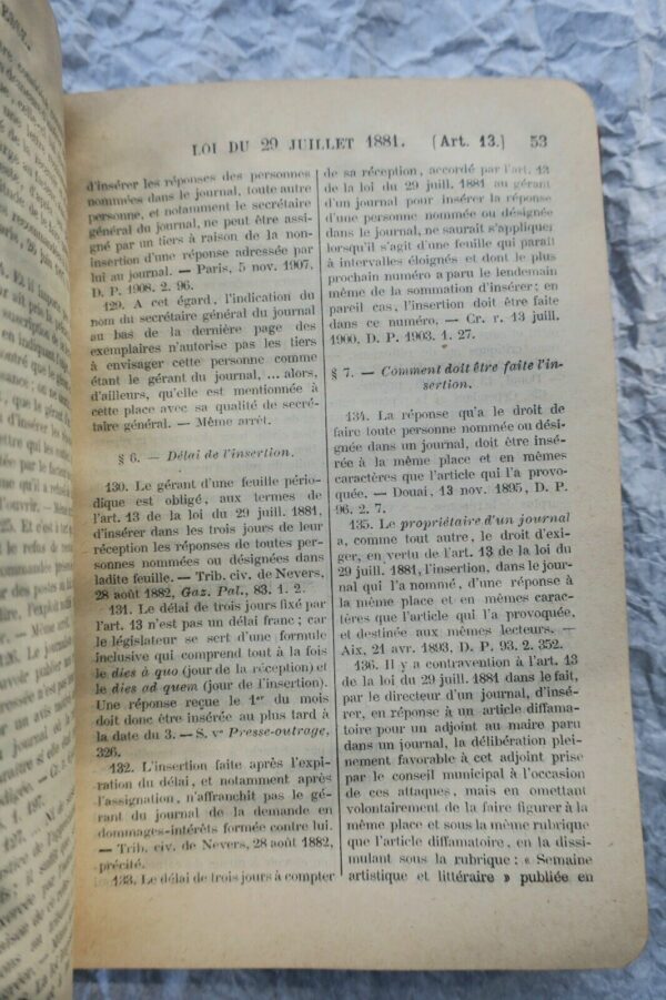 PRESSE code de la presse 1911 DALLOZ – Image 5