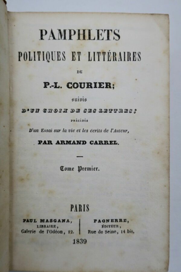 Pamphlets politiques et littéraires de P.-L. Courier