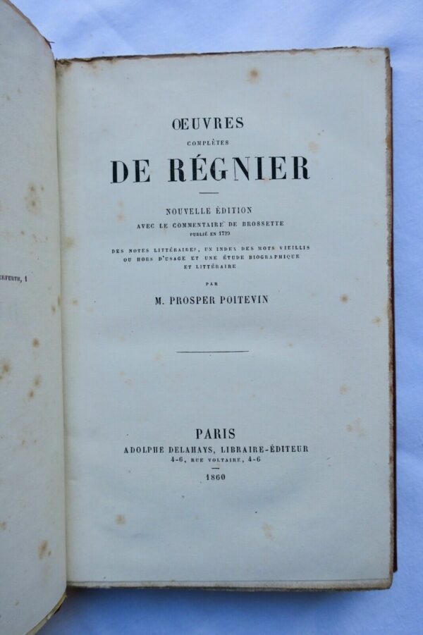 REGNIER. Oeuvres complètes de Régnier 1860 – Image 3