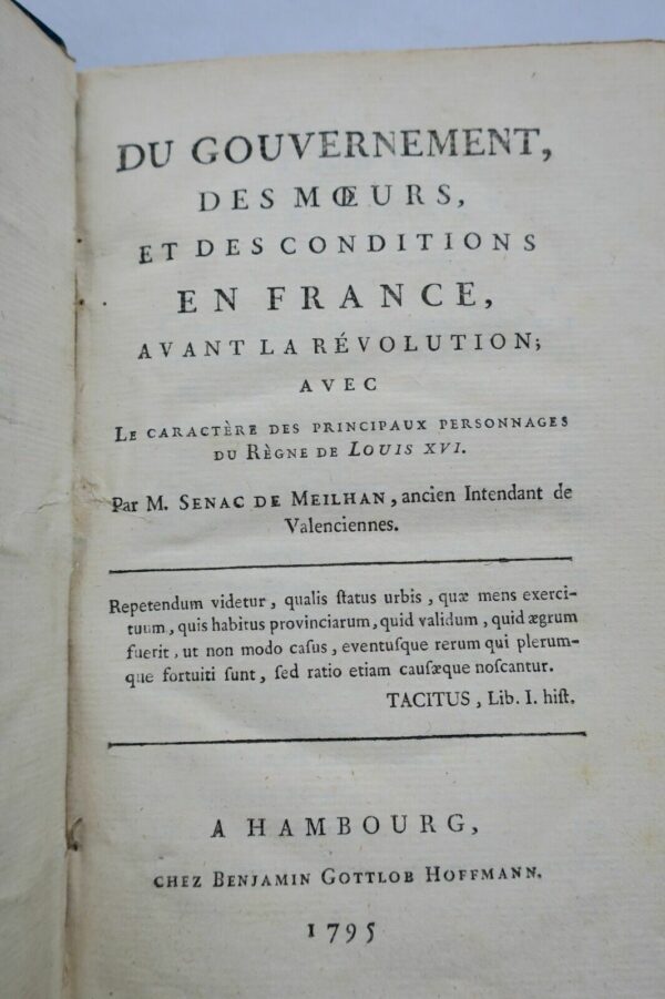 Senac Governo, Di Moeurs, E Di Condizioni IN Francia 1795 – Image 3