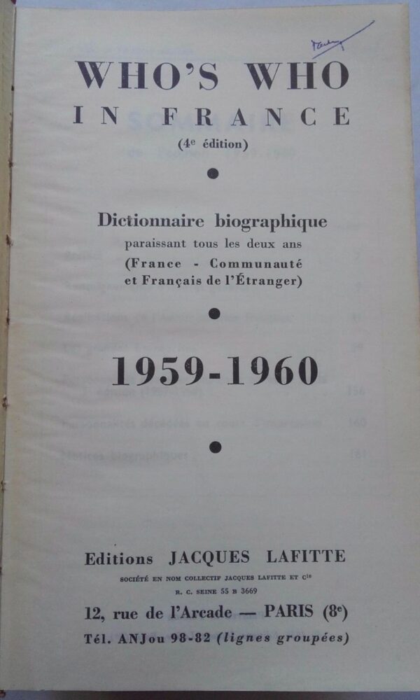 Who`s Who in France (4e édition). Dictionnaire biographique  1959-1960 – Image 4