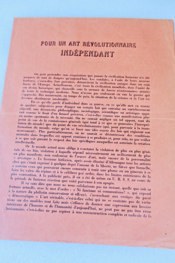 surréalisme POUR UN ART RÉVOLUTIONNAIRE INDEPENDENT Trotsky Breton 1938 Mexico