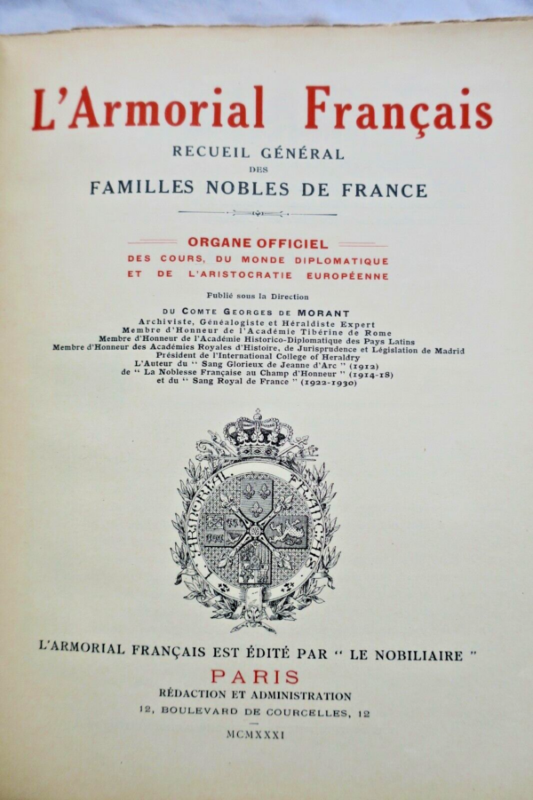 Armorial Français. Recueil général des familles nobles Morant 1931 – Image 9