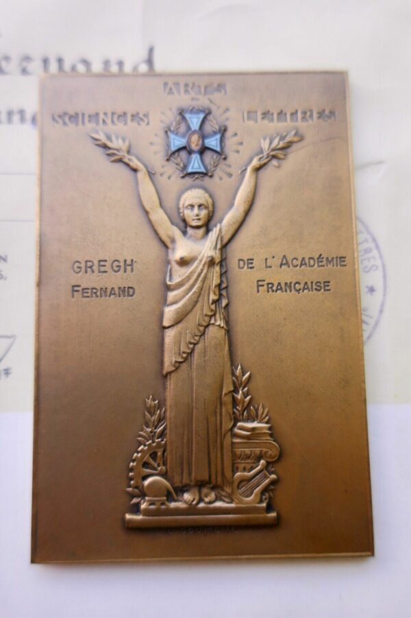 Arts sciences, lettres  Fernand Gregh bronze 60 x 88 mm., signée E. Doumeng – Image 4