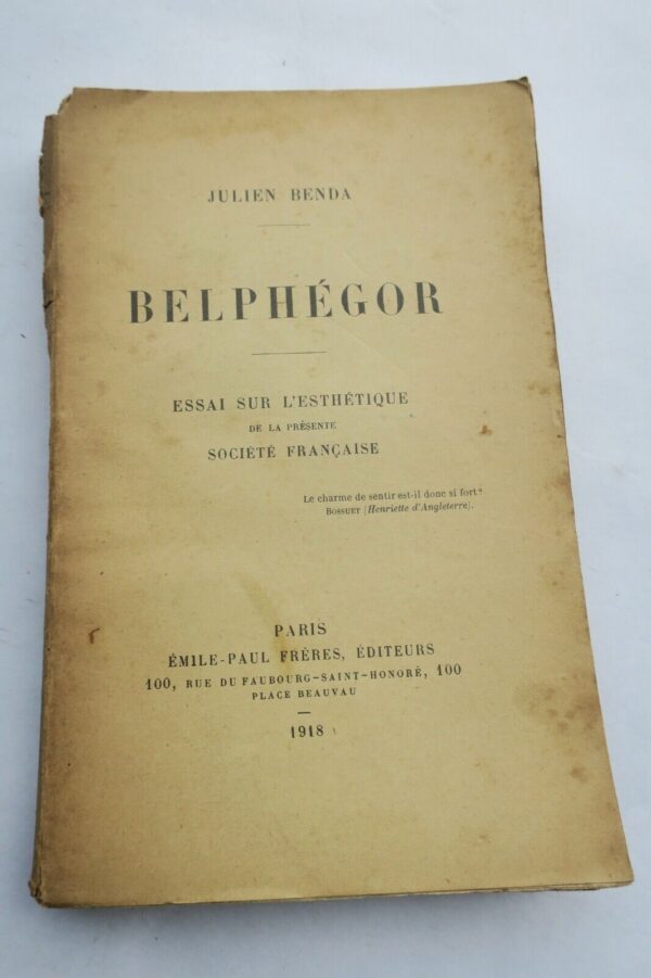 BENDA (Julien) Belphégor. Essai sur l'esthétique de la présente...+ dédicace