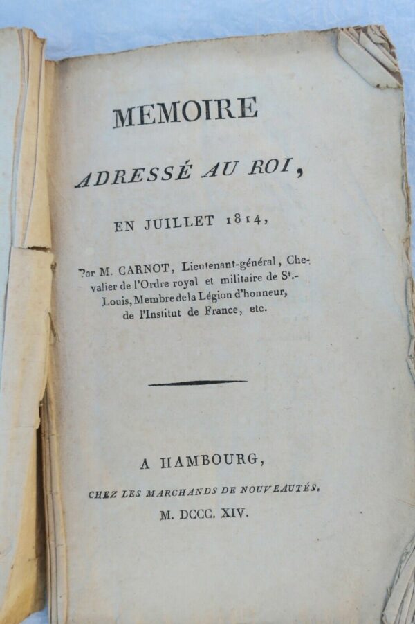 Carnot  Mémoire adressé au roi, en juillet 1814