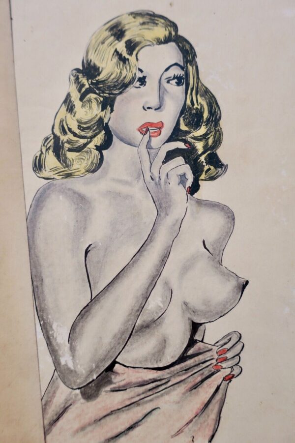 Curiosa dessins originaux à la main, datés et signés  pin-up 1948 – Image 6