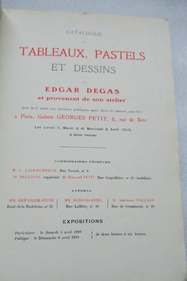 Degas, Edgar Catalogue des tableaux, pastels et dessins par Edgar Degas 1919 – Image 12