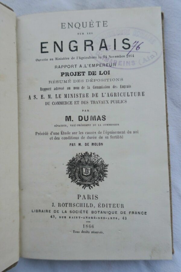 Engrais  Enquête sur les engrais... Rapport à l'Empereur. 1866 – Image 8