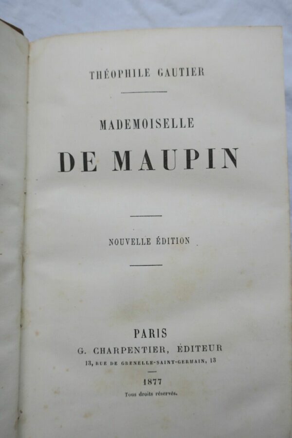 GAUTIER THEOPHILE. MADEMOISELLE DE MAUPIN -1877 – Image 3