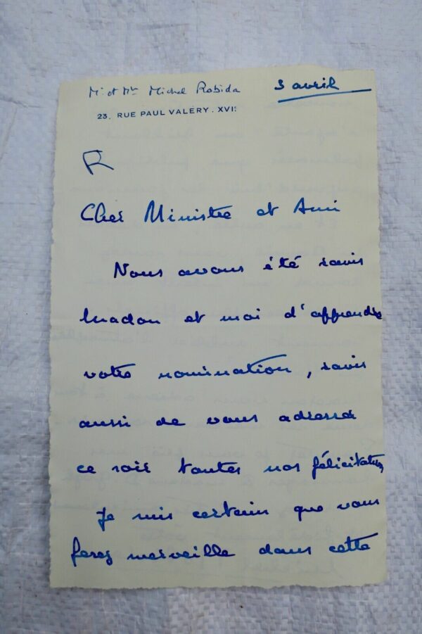 Lettre manuscrite autographe Michel Robida