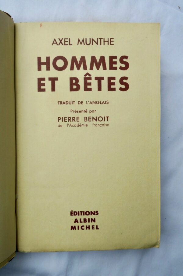 MUNTHE AXEL. HOMMES ET BETES  1937 – Image 3