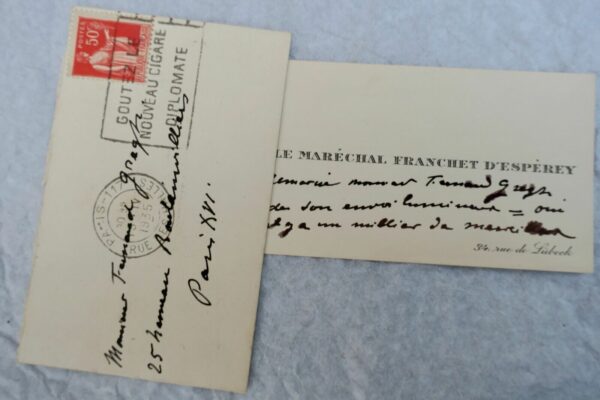 Maréchal Franchet d'Espérey carte autographe manuscrite & signée