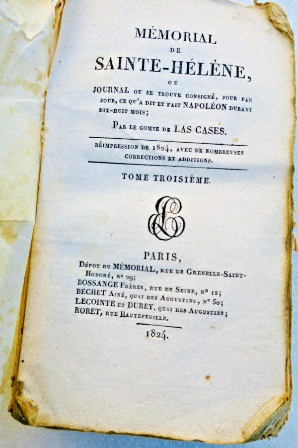 Napoléon Las Cases Mémorial de Sainte-Hélène ou journal ou se trouve 1824