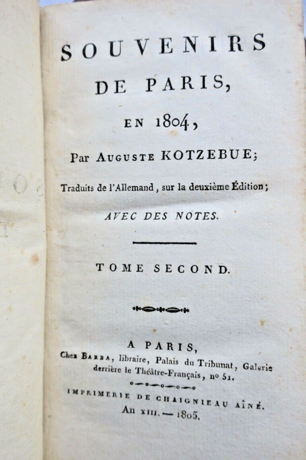 Paris KOTZEBUE  Souvenirs de Paris en 1804 – Image 6