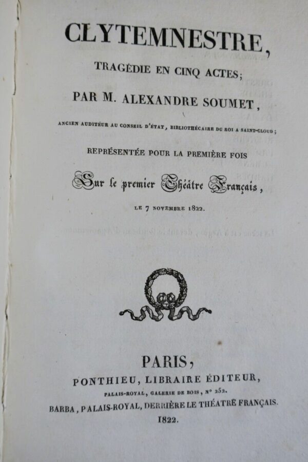 SOUMET ALEXANDRE  SAÜL &  CLYTEMNESTRE 1822 EO – Image 3