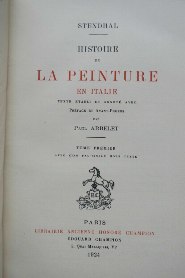 STENDHAL HISTOIRE DE LA PEINTURE EN ITALIE sur Arches nté 1924 – Image 9