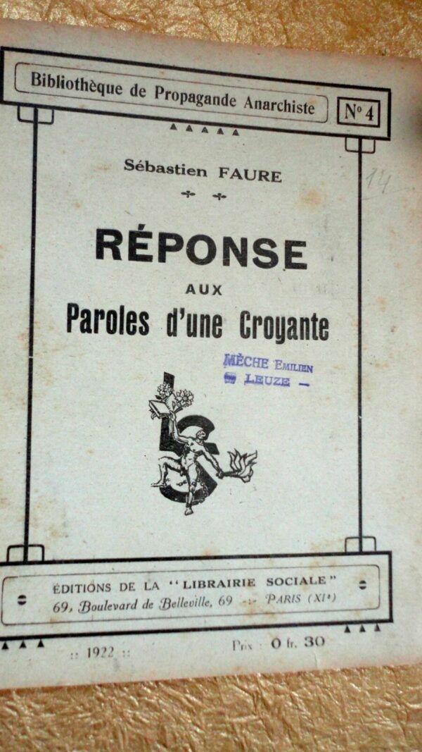 anarchiste REPONSE AUX PAROLES D'UNE CROYANTE 1922