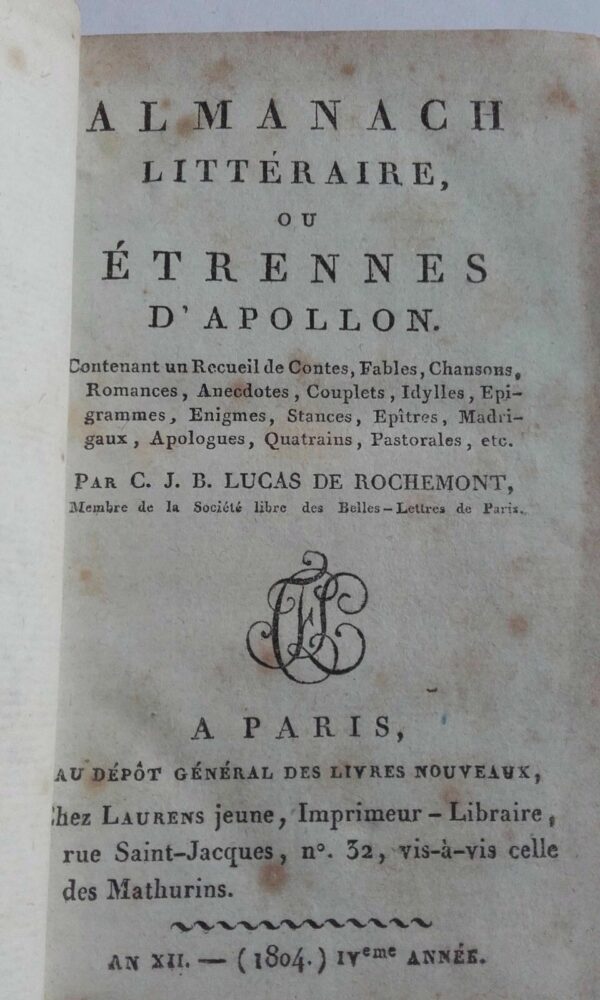 Almanach Littéraire ou Etrennes d'Apollon 1804 – Image 3