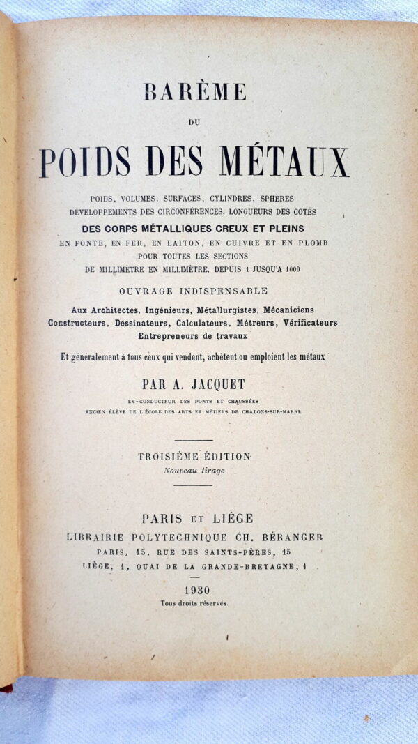 Barème Du Poids Des Métaux. 1930 – Image 4