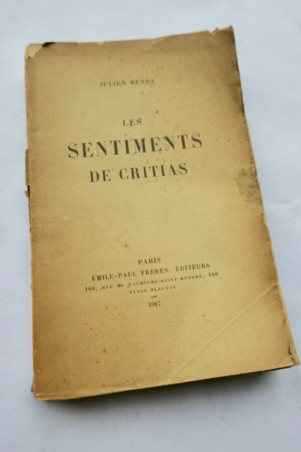 Benda Julien Les sentiments de Critias Emile Paul. 1917 + dédicace – Image 3