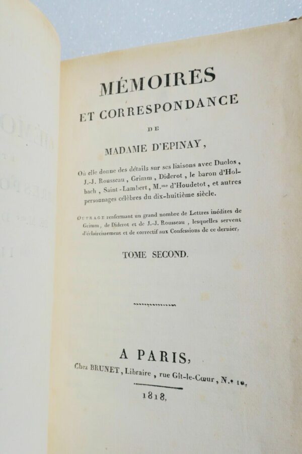 EPINAY MARQUISE Mémoires et Correspondance de Madame d'Epinay 1818 – Image 4