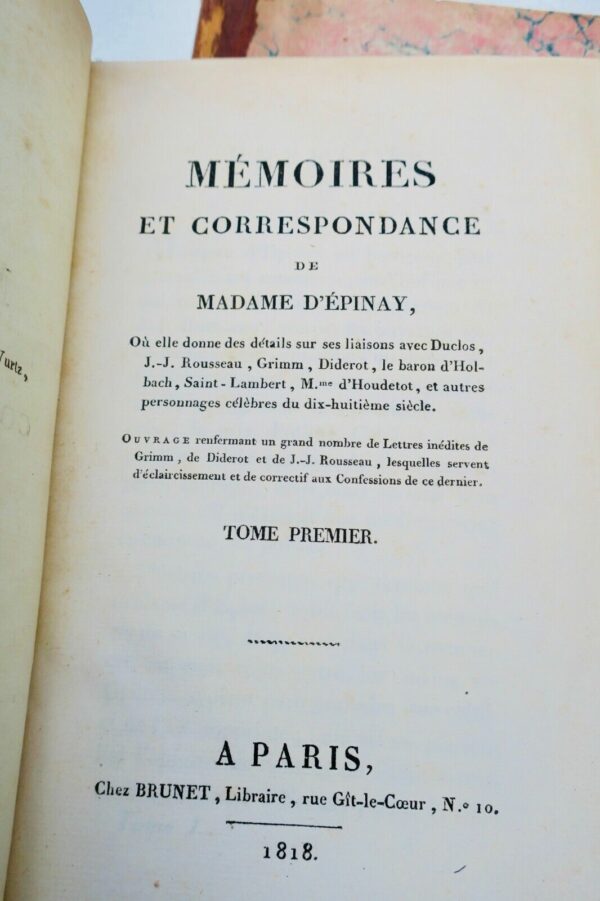 EPINAY MARQUISE Mémoires et Correspondance de Madame d'Epinay 1818 – Image 10