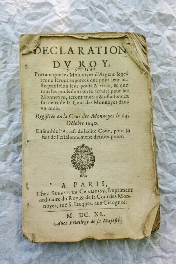 Monnaie déclaration du Roy portant sur les monnoyes d'Argent 1640 – Image 3