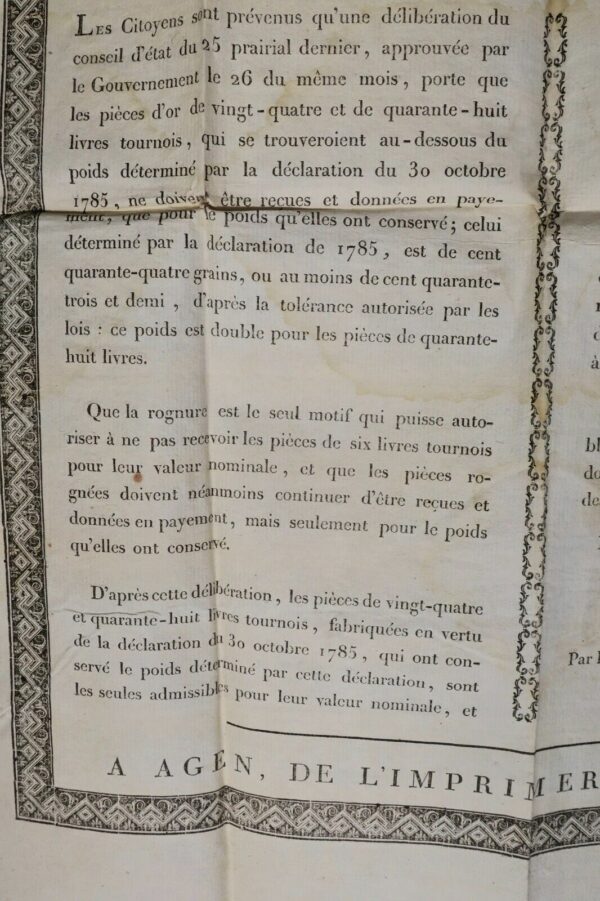 Monnaie pièces d'or, argent rognées ..livres tournois... avis aux citoyens 1803 – Image 4