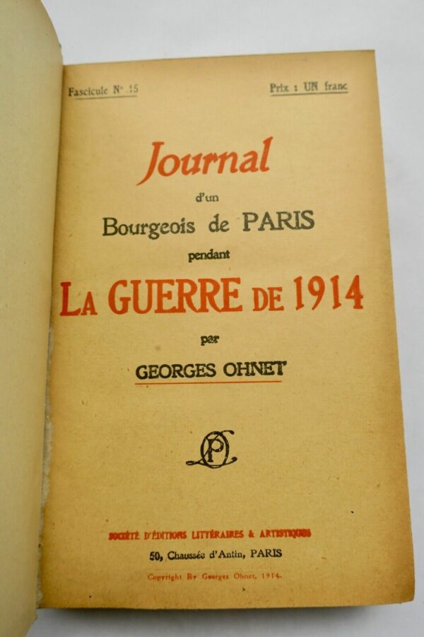 Ohnet, Georges Journal d'un Bourgeois de Paris pendant la Guerre de 1914 – Image 3