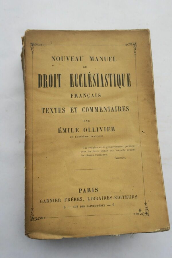 Ollivier Émile Nouveau manuel de droit ecclésiastique français 1886