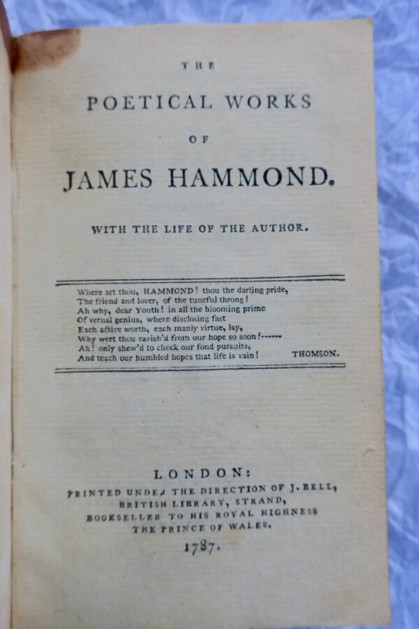 POETICAL WORKS OF GEORGE LORD LYTTELTON 1781 James Hammond 1787 William Collins – Image 10