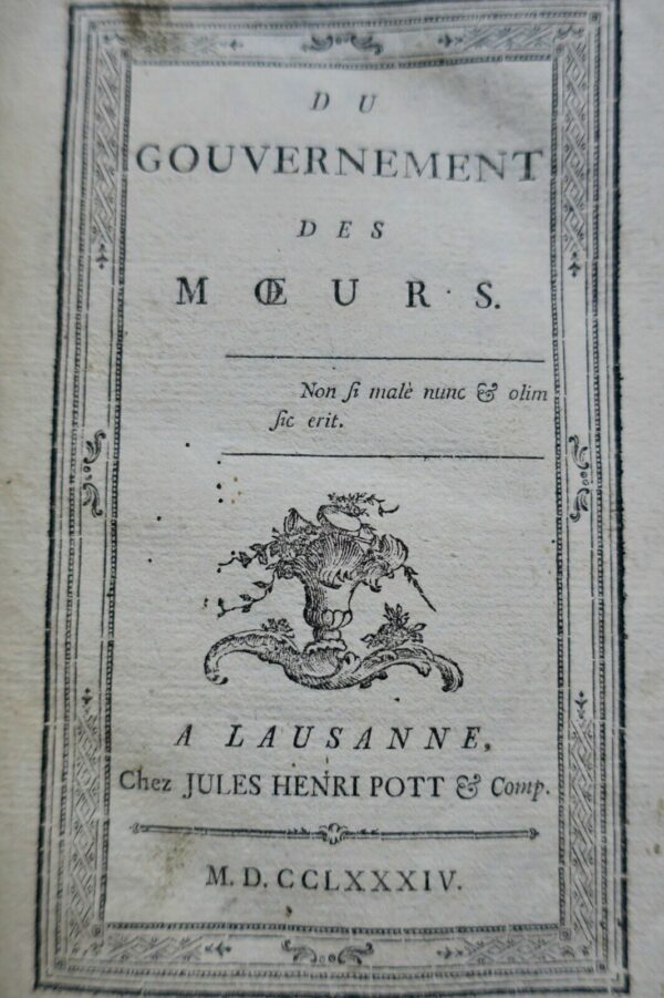 POLIER DE SAINT-GERMAIN  Du Gouvernement, des Moeurs. 1784