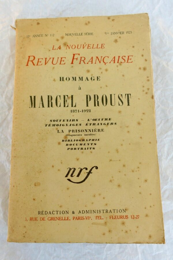 Proust Marcel La Nouvelle Revue Française On Vellum 1923