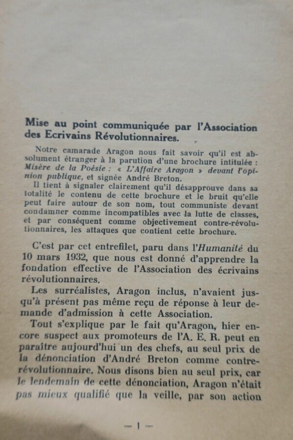 SURRÉALISME Paillasse ! (Fin de l'affaire Aragon) Editions surréalistes, 1932. – Image 3